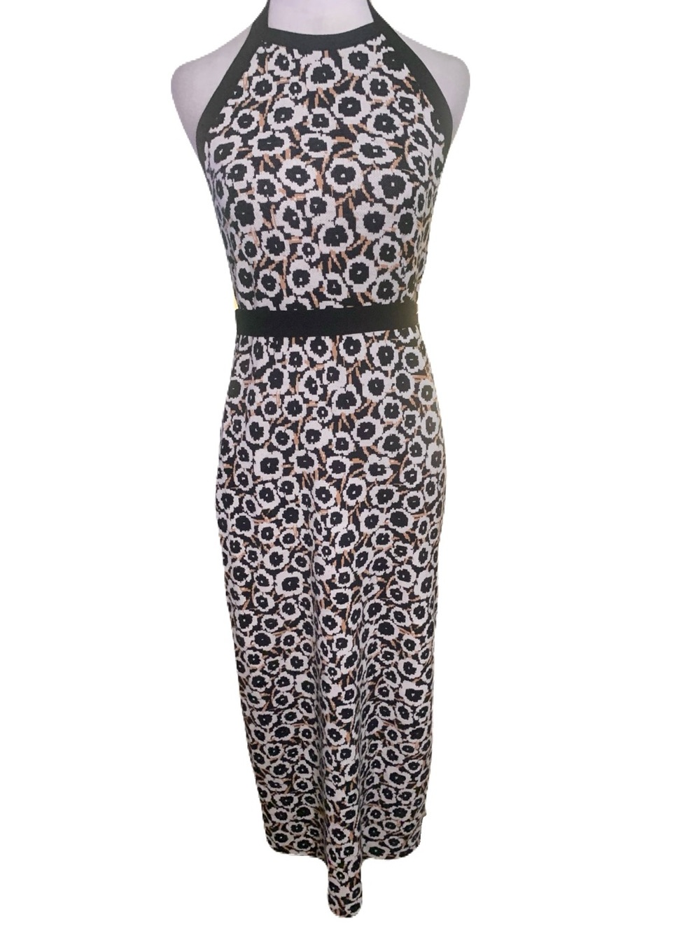 Diane Von Furstenberg x Target Black Cream Halter Midi Dress Poppy Floral Print